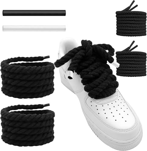 UamGlsob Lacci Corda Per Air Force 1 Sneaker, 10mm Spessi Larghi, Lacci per Scarpe in Cotone Robusto, Stringhe Grossi da Corsa Sportive, Rope Laces (Black, 54''/140cm)