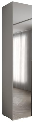 ABIKSMEBLE Inova Armadio Appendiabiti con Specchio - Guardaroba con Ripiani - Guardaroba per Camera da Letto, Soggiorno, Corridoio - Armadio - 236,7x50x47 cm - Bianco Bianco Nero