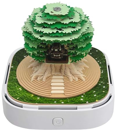 WAXCMXYH 3D Memo Pad Time Piece Calendar 2025, Tear-Away Paper Carving Art Tree House Notepad with LED Lights, 3D Desk Calendar Memo Artsy Pad Sculpture for Home Office Decoration Gift
