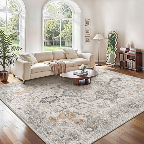 GENIMO Large Washable Rugs for Living Room 200x290cm, Extra Large Area Rug, Vintage Boho Rugs, Low Pile, Non-Shedding, XXL Carpet, Traditional Oriental Design, Dining Room, Home Office, Bedroom