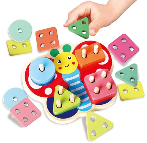Dr. MUYA® Montessori leksak från 1 år, barnleksak från 1 år, träsorterare stapelleksak, motorikleksak, gåva 1 år, barn, flicka pojke
