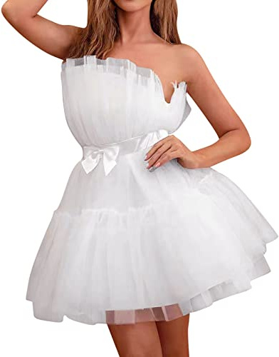 Vhersily Vestido de mujer de tul vestido de noche de encaje gasa elegante vestido de ceremonia corto mini tutú princesa vestido de dama vestido de novia vintage