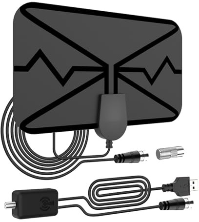 Lamkrtlp Antena TV Interior, Antena Digital con Amplificador y Cable Coaxial, para 1080P 4K Canales de TV Gratis DTMB VHF UHF DVB-T2 DVB-T TDT