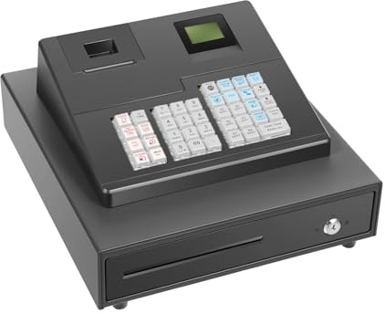 Cash Register for Small Businesses, 39 Keys Cash Management System with Drawer Box & 8-Character LED, Electronic Cash Register for Retail, Restaurant, Supermarket
