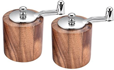 Dropfree 2X Pepper Mill, Hand Crank Wood Pepper Grinder with Classic Handle and Adjustable Ceramic Rotor