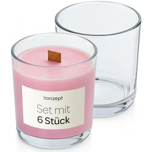 KONZEPT Set di 6 vasetti per candele, 180 ml, 8 × 7 cm, per candele, portacandele in vetro, ideali per candeline, decorazioni e candele fai da te