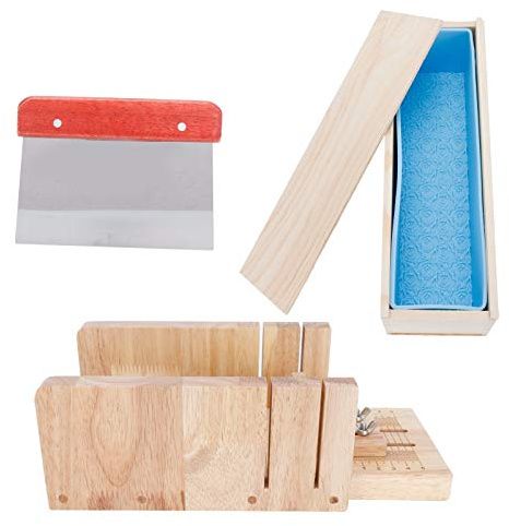 Juego de moldes de jabón de 33.8 fl oz, kit para hacer jabón con cortador de acero inoxidable y forro de silicona, molde de chocolate para pastel de pan con patrón de rosa para