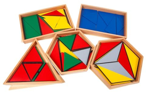 HLS maoyi Montessori Wooden Geometry Puzzle Sensory Composition Triangle Set Mathematical Geometry Teaching AIDS (5 Pieces)