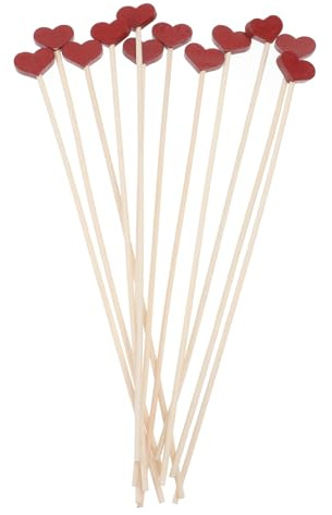 KJHBV 12pezzi Bastoncini per Diffusore di Fragranze a Forma di Cuore in Legno Rosso, Accessori per Profuma Aria e Decorazione Camera da Letto o Matrimonio