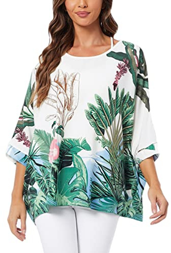 OKSakady Camicetta Donna Estate -Blusa in Chiffon Taglie Forti Maglia Elegante e Casual con Stampa Floreale