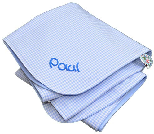 Coperta in jersey con nome, per bebè, personalizzabile con nome, coperta per passeggino, coperta per gattonare, coperta fasciatoio, colore: azzurro