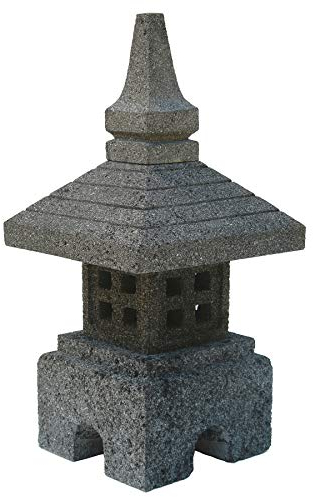 STONE art & more Tempel-Leuchte, Pagode, Japanische Steinlaterne Bali, quadratisch, H 40 cm, Steinmetzarbeit, Lavastein, frostfest