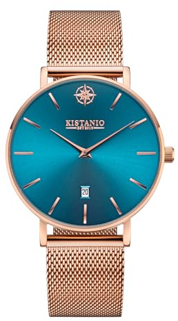 Kistanio Moyen Damenuhr mit Milanaiseband Datum Edelstahl Rose Azur Saphirglas RG-AZS-M