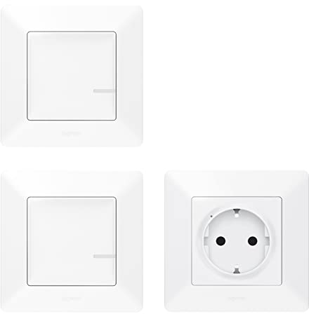 LEGRAND, Valena Life with Netatmo Erweiterungspaket, Funk-Steckdose (3680 W) + Funk-Lichtschalter + Funk-Wandsender, drahtl. Wechselschaltung, Dimmer-Option, App-Steuerung u. Sprachassistent, 752127