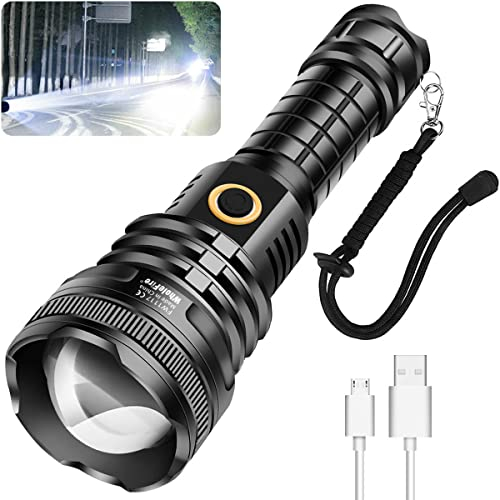 WholeFire Rechargeable 90000 Lumens LED Torch Super Bright, USB Charging Powerful XHP160 Flashlight, 5 Modes High Power Torches Zoom Waterproof Best for Hiking Camping Outdoors & Indoors