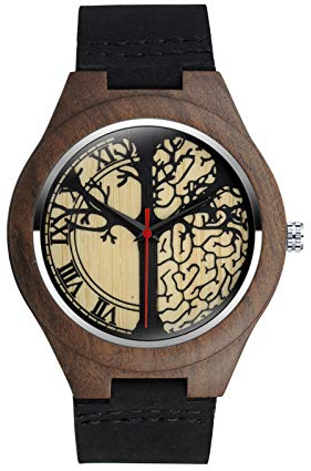 MicLee Herren Damen Unisex Bambus Baum des Lebens Lebensbaum Muster Holzuhr Römische Zahlen Analog Quarzwerk Armbanduhr mit Lederband Für Frauen Männer Geschenke