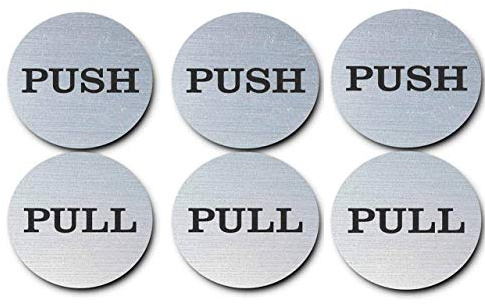 Be The Bestest 2 Inch Round Push Pull Door Signs (Brushed Silver) 304 Grade Stainless Steel (Pack of 3)
