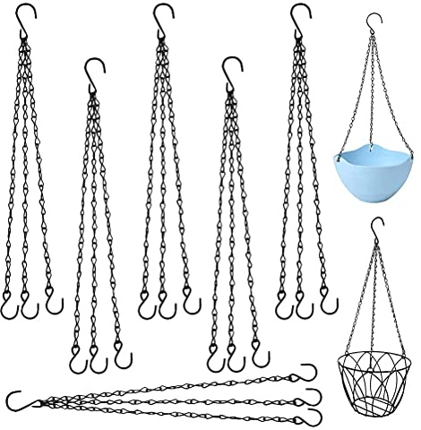 PUERHUACI Metall Ketten,Kette Blumenampel,6 Stück Pflanzenhänger Blumentopf Kette für Blumenkorb Schwarz Hängende Korb Ketten mit S-Haken für zum Aufhängen Blumentöpfe,Pflanzgefäßen