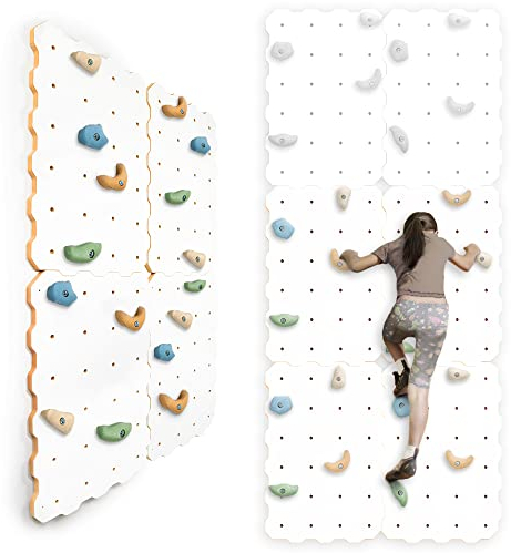 MAMOI® Kletterwand für kinderzimmer, Klettergerüst und spielgeräte Indoor, Klettern mit Klettergriffe für Kinder, Klettersteine, Kletterturm mit Griffe, Turngeräte, Montessori Weiß