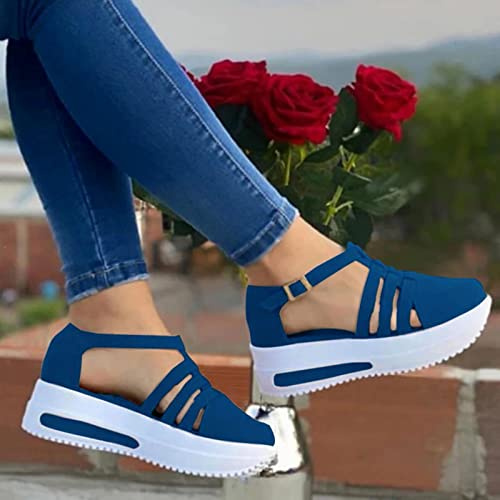 Sandals Women Dressy Summer,Womens Closed Toe Sandals,Comfortable Wedges Sandals Outdoor Walking Roman Shoes Flat Sandals,Wedge Espadrilles Casual Ankle Strap Platform Sandals Beach Travel