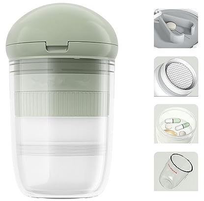 Multifunción 4 en 1 Cortador de pastillas,triturador de pastillas triturador organizador de pastillas,pequeño pastillero de viaje para organizador (verde)
