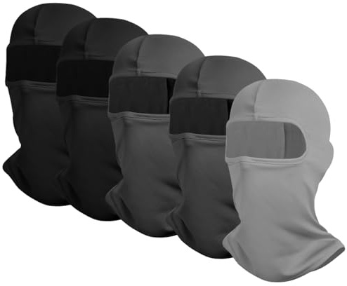 EUPSIIU 5 Piezas Pasamontañas, Balaclava Máscara Facial, Máscara de Esquí, Bufanda de Esquí, Máscara de Viento para Esquí Ciclismo Moto, Exterior Actividades, Senderismo, Talla única (Negro, Gris)