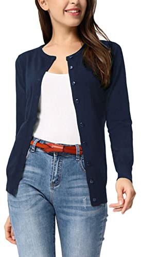 GRACE KARIN Womens Long Sleeve Button Up Cardigan Lightweight Casual Knit Cardigan Sweaters for Women Spring Clothes L Navy Blue