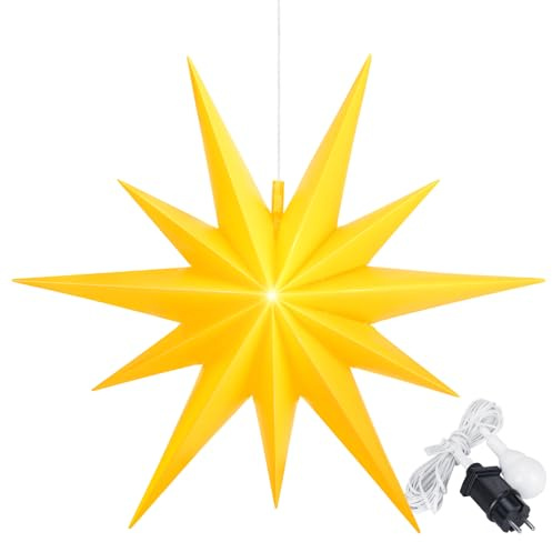 OVILUM Leuchtstern 2D XXL mit LED Beleuchtung | gelb | |Ø 100cm | Stern mit 11 Spitzen | wetterfest | Garten Deko, Wohnzimmer, Weihnachtsdeko | Weihnachtsstern | mit Timer | 7,5m Kabel