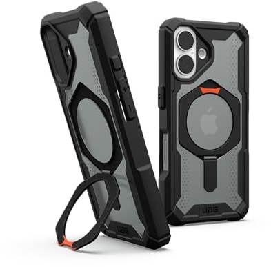 URBAN ARMOR GEAR Plasma XTE Case für Apple iPhone 16 Kickstand Hülle (Wireless Charging/magnetisches Aufladen kompatibel, Handyhülle aufstellbar, 6 Meter Fallschutz) schwarz/orange