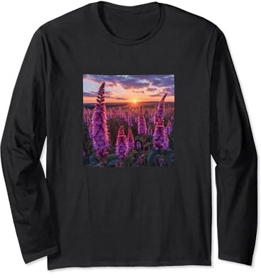 Anise Hyssop Flower Field Beautiful Sunset Graphic Long Sleeve T-Shirt