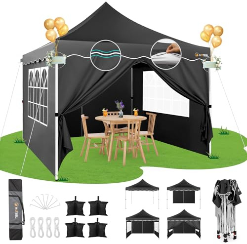 HOTEEL Fällbar paviljong 3 x 3, vattentät, stabil, pop-up-paviljong, vikbar, 3 x 3 m, vintersäkert partytält, med 4 sidoväggar, 4 sandsäckar, 4 rep, 4 pinnar, förtjockad 0,6 mm kantstång, 310 cm hög,