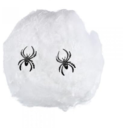 RAMGLYO Halloween Deko Set, 100g Dehnbare Spinnennetze & 2 Künstliche Spinnen, Perfekt für Innen/Außen, Garten, Tür Fenster Kamin Häuser Spukhaus, Partyzubehör, Schaurige Atmosphäre für Ihre Feier