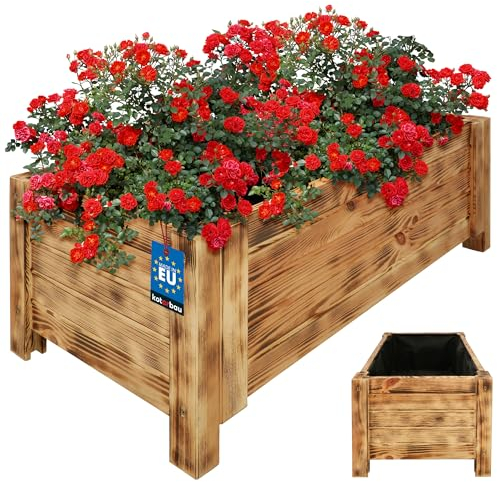 KOTARBAU® Blumenkasten Holz für draußen Pflanzkasten lang 79cm Breite 39cm Pflanzkübel Holz Outdoor Blumenkiste für Terrasse & Balkon Blumenkasten Holzoptik rustikal Kräuterkiste
