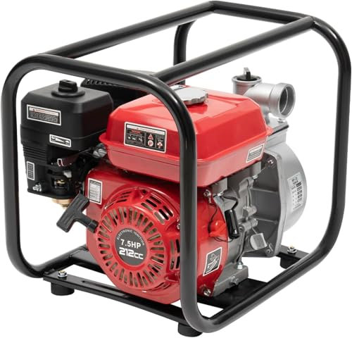 Bomba de Agua Sucia de 7,5 CV, 4 Tiempos, 36.000 l/h, Altura de Extracción 26 m, con Manguera de 7 m
