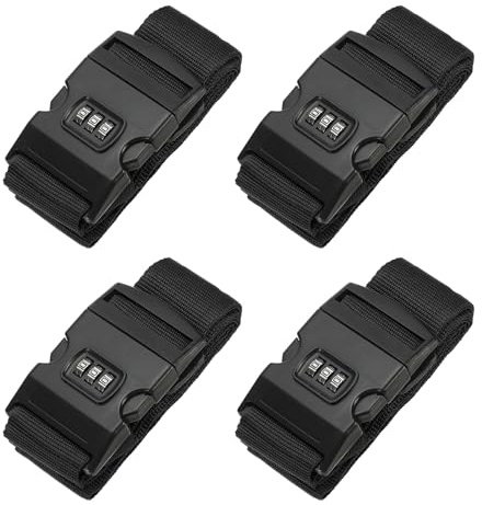 PATIKIL Cinghie per Bagagli, 4Pz Cinghie per Valigie, Cinghie per Bagagli Regolabili con Lucchetto a Combinazione, Approvate Tsa per Valigie e Viaggi, Nero