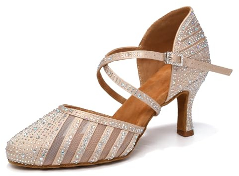 YCALCP Scarpe da Ballo Donna Latinocon Strass Nudo Punta Chiusa Salsa Ballroom Bachata Tango Scarpe da Ballo, 38 EU