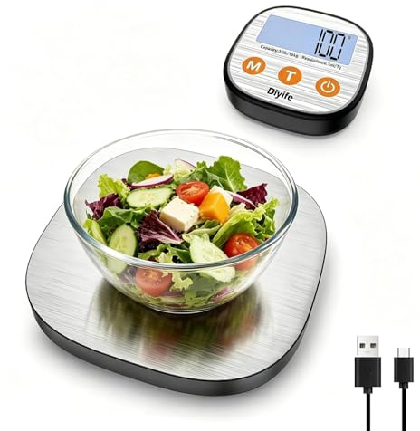 Diyife Digitale Küchenwaage 15kg mit Geteilt LCD-Display, Wiederaufladbar