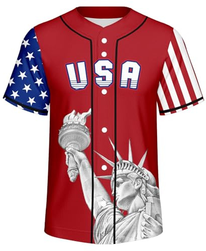 Men's American Flag Baseball Jerseys for Independence Day Statue of Liberty Red White Blue Shirts 4th of July Patriotic Jersey