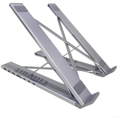 Aluminium 8-i-1 laptop dockningsstation justerbart stativ med SD/TF-kortplatser USB-C PD snabbladdning 4K-HDMI kompatibel för fjärrarbete och affärsresor
