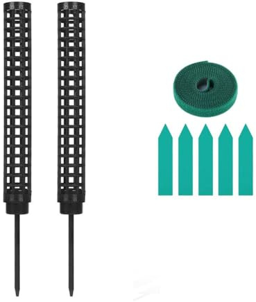 Opatiny 25 cm para plantas trepadoras de poste de musgo de plástico, estaca ajustable apilable para plantas de interior, filodendro, 2 postes con cierre y 5 carteles (blanco, para negro, verde)