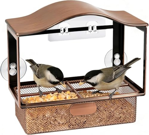 Aozzy Mangeoire à Oiseaux métallique pour fenêtre,Fixation renforcée Ventouse+Crochet,Plateau Amovible,résistant intempéries.Parfait pour Observer Oiseaux Sauvages,Cadeau Grands-Parents/Enfants