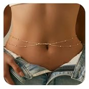 WATEFOER Cadena de Cintura Oro para Mujer, 18K Oro en Capas Cadena del Vientre con Circonitas Ajustable Impermeable Cadenas Sexy Bikini Cadena de Verano Cuerpo Accesorios Playa para Mujer