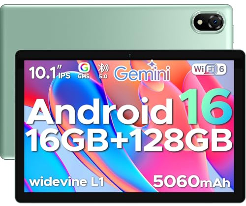 POPUX U10 2026 Neueste Android 16 Tablet 10 Pollici, 16GB RAM+128GB ROM (2TB TF) Gemini AI Tablet PC 5060mAh / Widevine L1/ 8MP+5MP Doppia Fotocamera/WiFi 6/ Type C/Jack per cuffie da 3,5 mm, Verde
