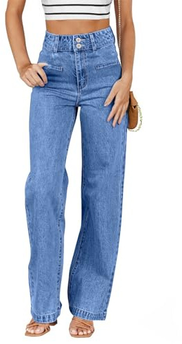 Dokotoo Womens Jeans High Waisted Straight Leg Ladies Trousers Light Blue