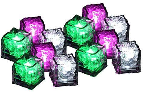 Qudinip LED-iskuber Set med 12 Vattentäta Glödande Nattlampor med Flytande Induktion för Fester, Barer och Kaféer - 33 X 3 X 3 Cm (Upplysta iskuber)