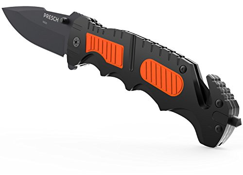 PRESCH Rettungsmesser - Arbeitsmesser, Campingmesser uvm. - inkl Glasbrecher, Gurtschneider, Tasche