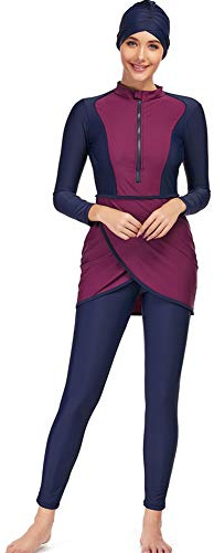 YONGSEN 2022 New Modest Color Women Swimsuit with Hijab Muslim Swimwear Islamic Modest Swimming Suit Burkinis (Medium) Purple