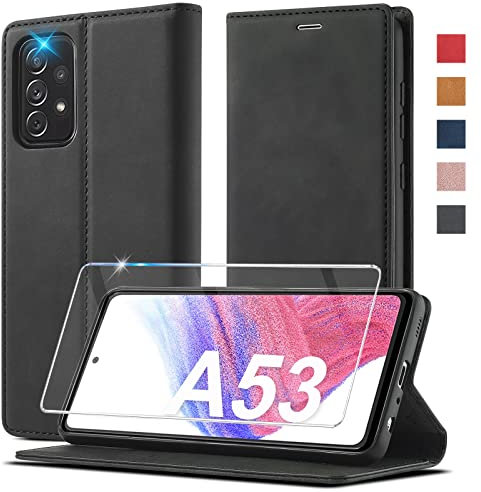 2024 Upgraded A53 Handyhülle für Samsung Galaxy A53 Hülle Leder[mit A53 Schutzfolie][Premium Leder]für Samsung A53 5G Hülle Klappbar Flip Case Cover 360 Stoßfeste Schutzhülle für Samsung Galaxy A53 5G