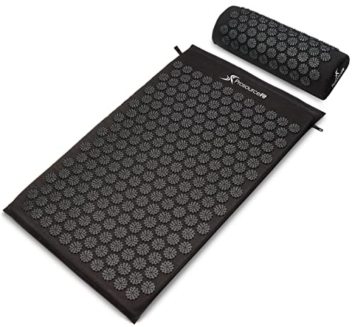 ProsourceFit Acupressure Mat and Pillow Set for Back/Neck Pain Relief and Muscle Relaxation, Large - Black/Black