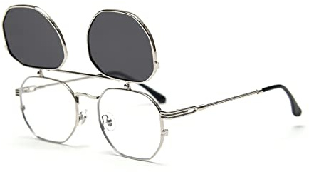 kachawoo Flip up prescription solglasögon för män polariserade clips på solglasögon kvinnor gul blå skuggor glasögon, Silver med svart, Medium